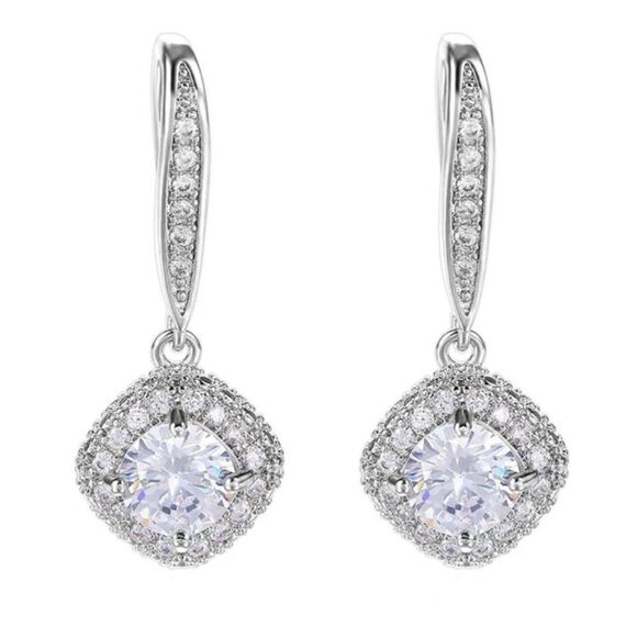 Cubic Zirconia drop earrings silver tone - Picture 1 of 7